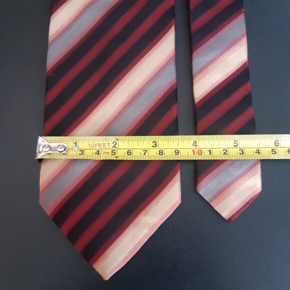 Hugo Boss Diagonal Striped Silk Tie, Black, Deep Red, Taupe & Gray - Picture 9 of 10